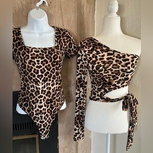 Leopard Print 3 Clothing Bundle – Bodysuit, Dress & Crop Top (S/M)